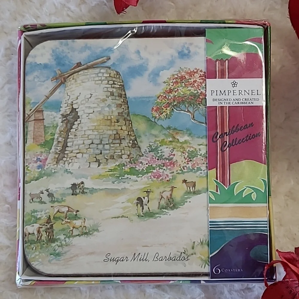NEW Pimpernell Caribbean collection Barbados Drink Coasters  Set of 6 SEALED Box